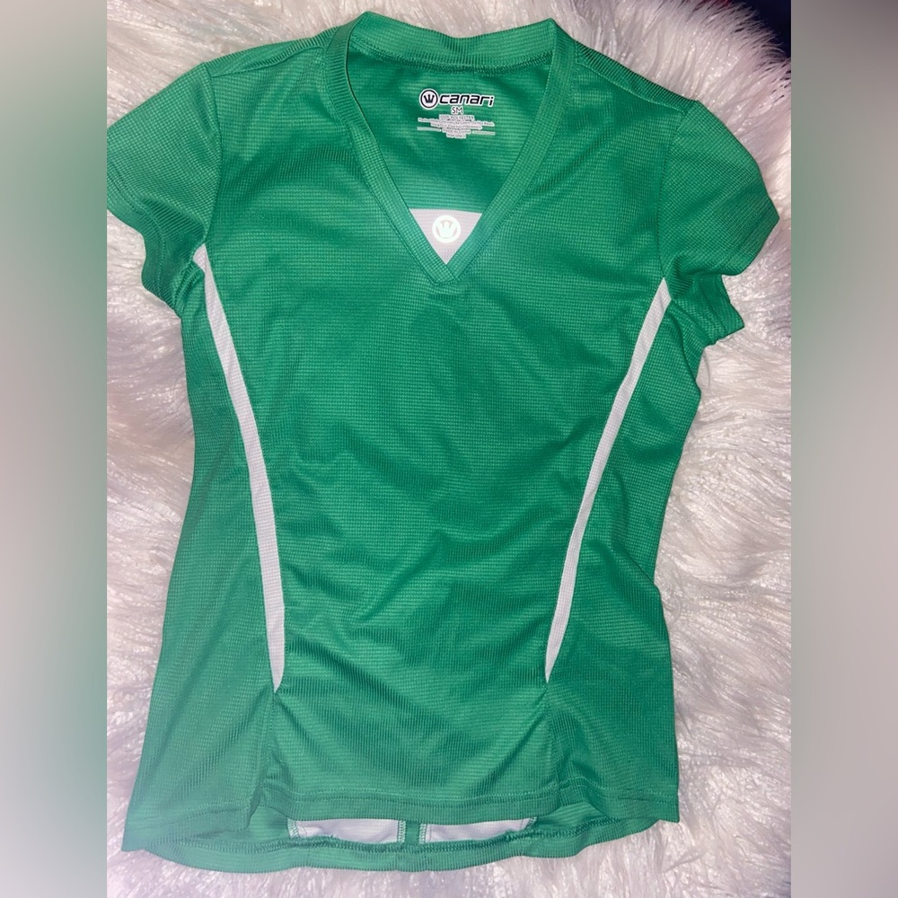 Canari Green and White V-Neck Cycling Jersey